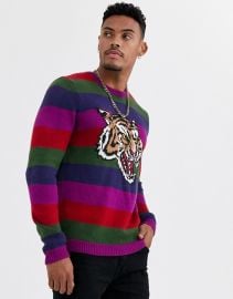 ASOS DESIGN knitted stripe sweater with tiger design   ASOS at Asos